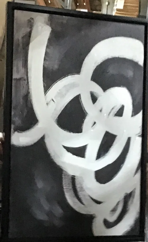 AW 4351 - Artwork - Medium - White Squiggles on Black Canvas & Black Frame