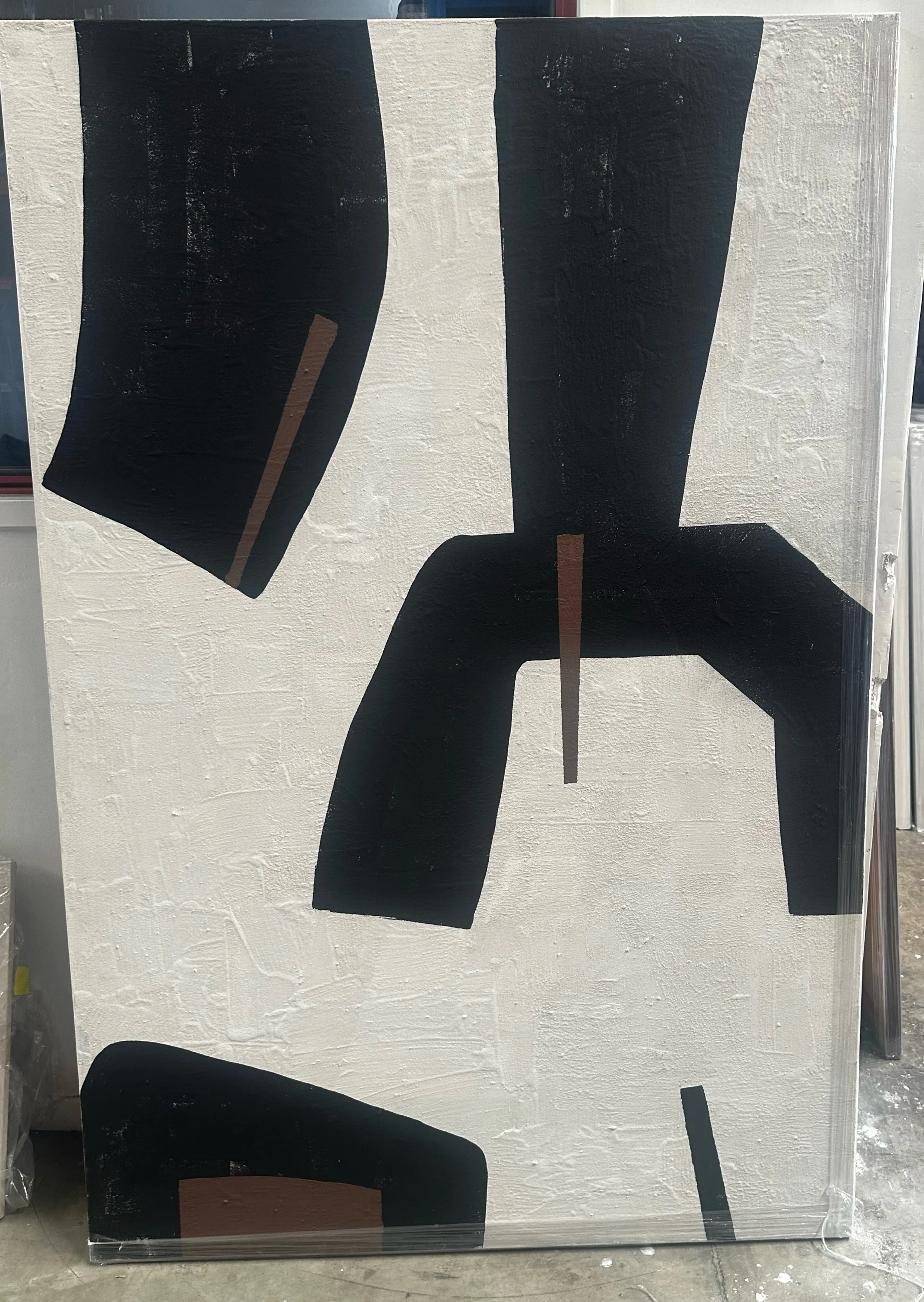 AW 0293 - White/Black & Brown Abstract Shapes Oversized Textured Canvas