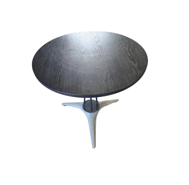 DT 4454  - Dining Table - Small Circular Black Wood Top with Concrete Tri-leg Base