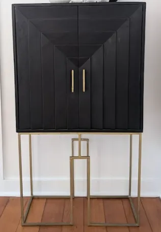 CB 4152 - Black Carved Wood Cabinet with Gold Frame & Detailing