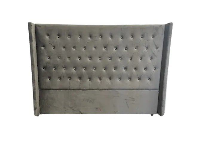 BH 0115 - King Bedhead - Grey Velvet with Buttons & Diamond Stitching