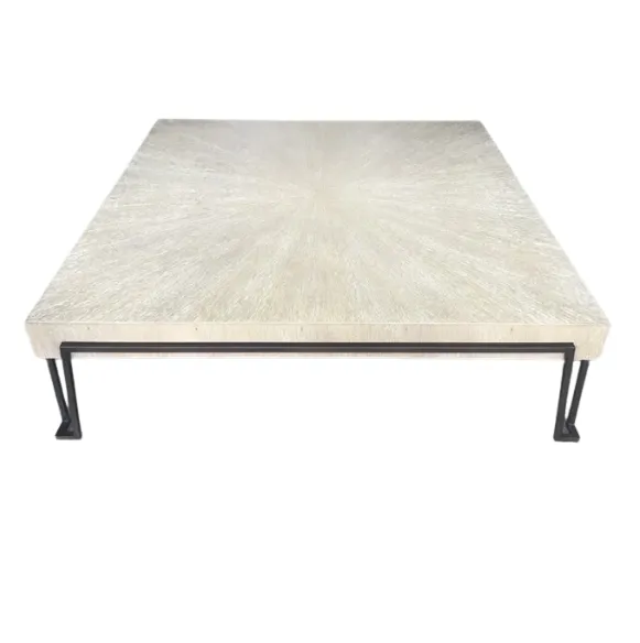 CT 7861 - Coffee Table - Large Square Wash Detailed Blonde Timber with Metal Base