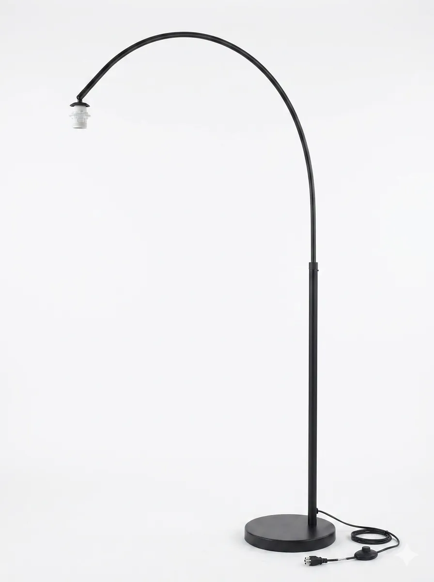 FL 7017 - Floor Lamp - Black Arched Stem with Hanging Linen Drum Shade