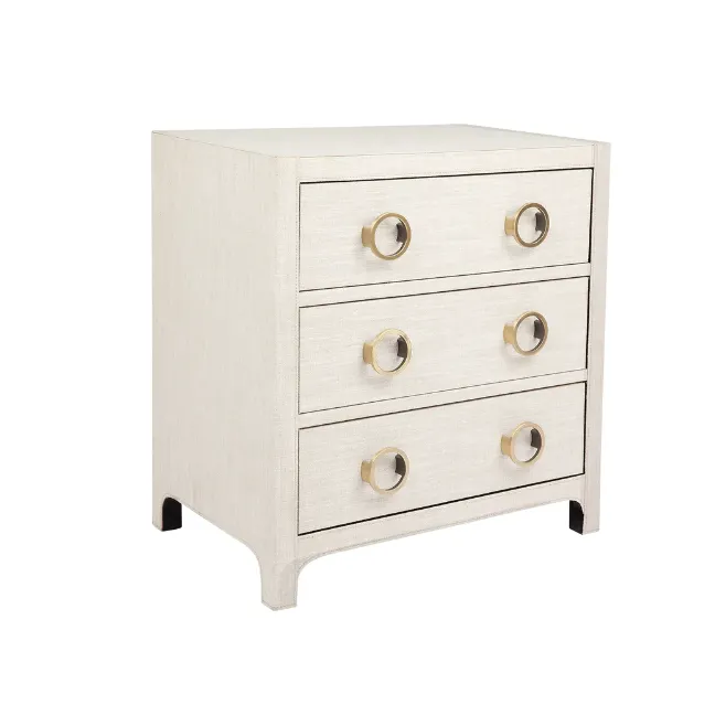 BST 0118 - Bedside Table - 3 Draw - Off White Linen