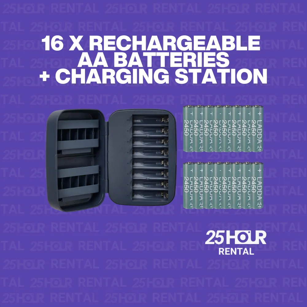 16 x rechargeable AA batteries + charging station