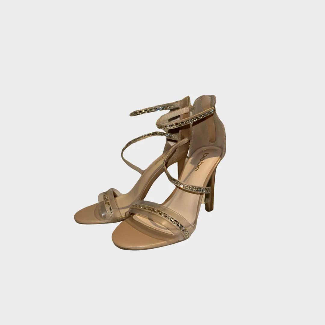 SANDALIAS NUDE CON TIRAS BRILLO BEBE