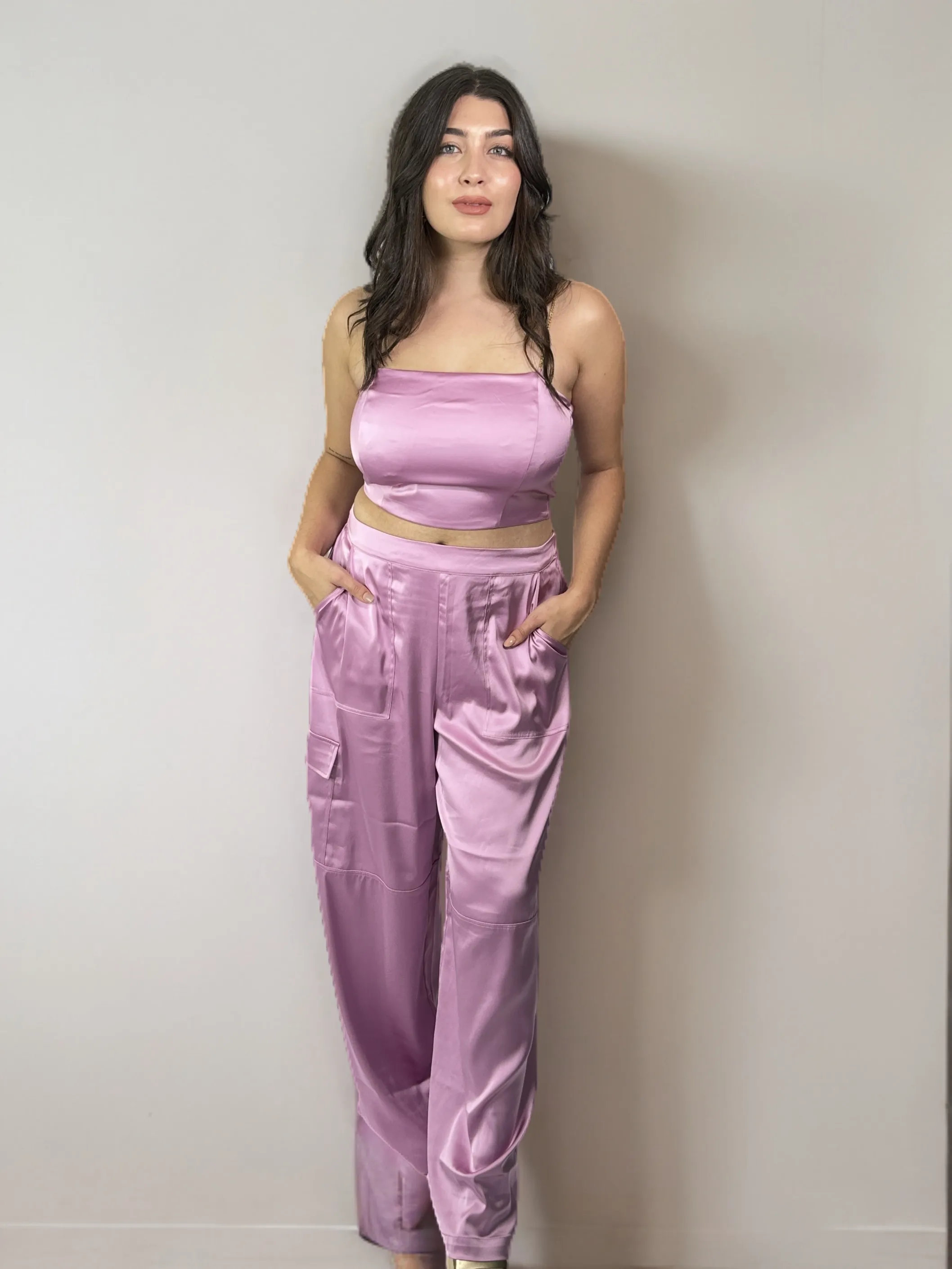 CONJUNTO TOP Y PANTALON ROSA TALLE S