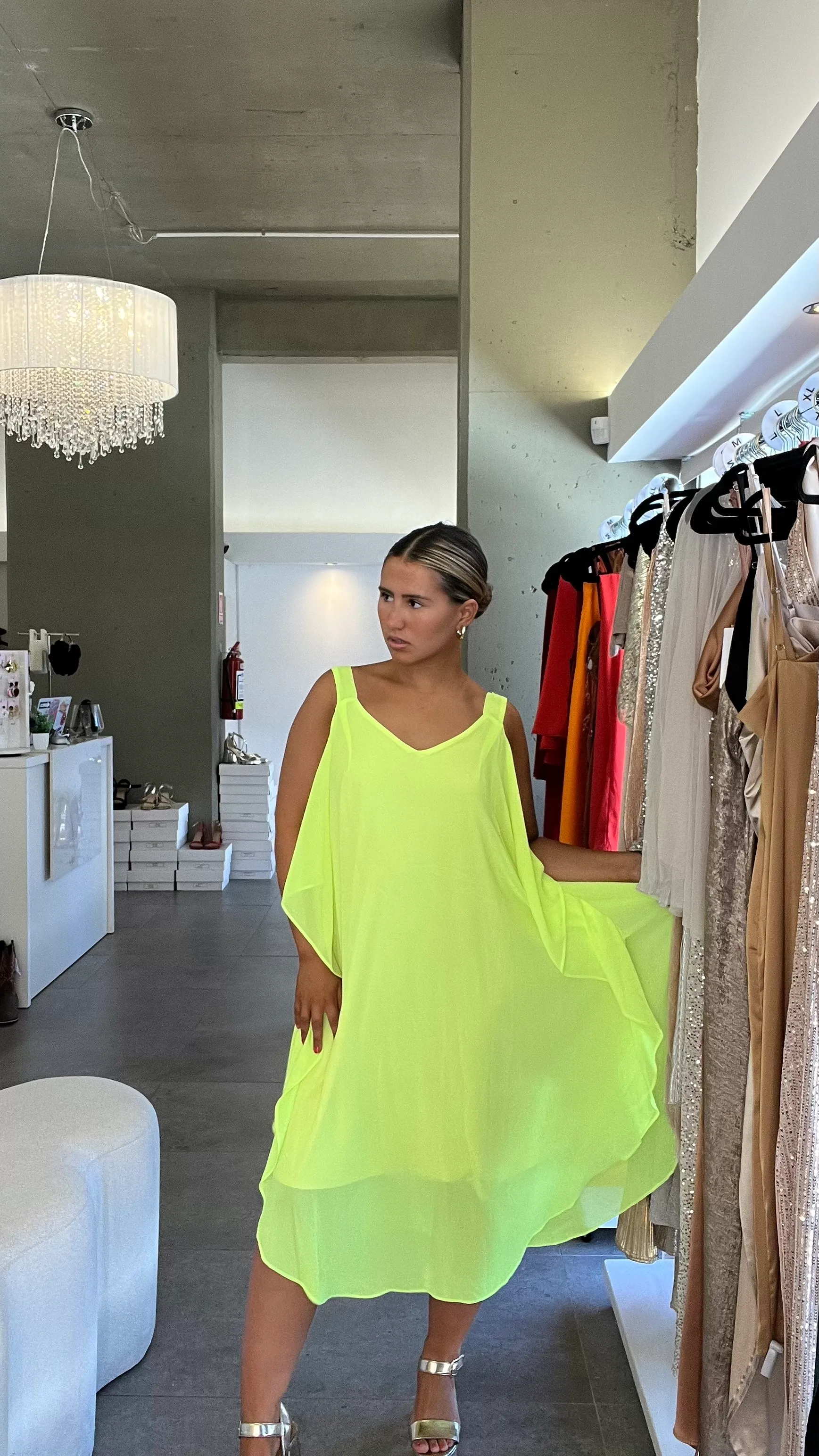 VESTIDO MIDI AMARILLO NEON