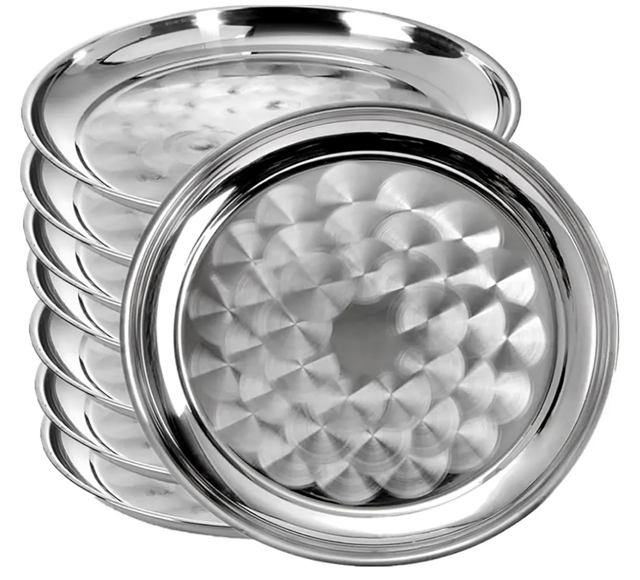12" Stainless Steel Round Serving Tray With swirl patterns