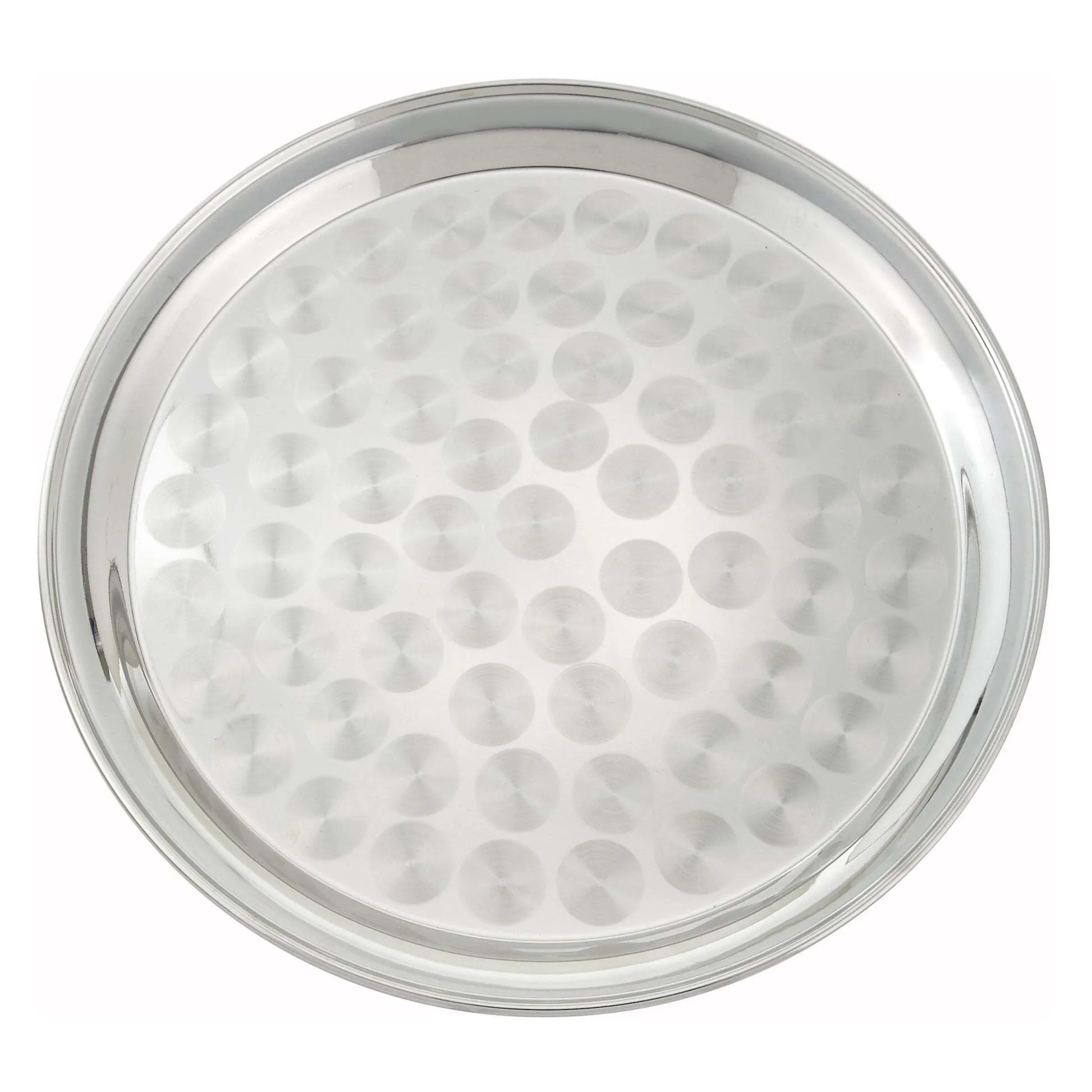 12" Stainless Steel Round Serving Tray With swirl patterns