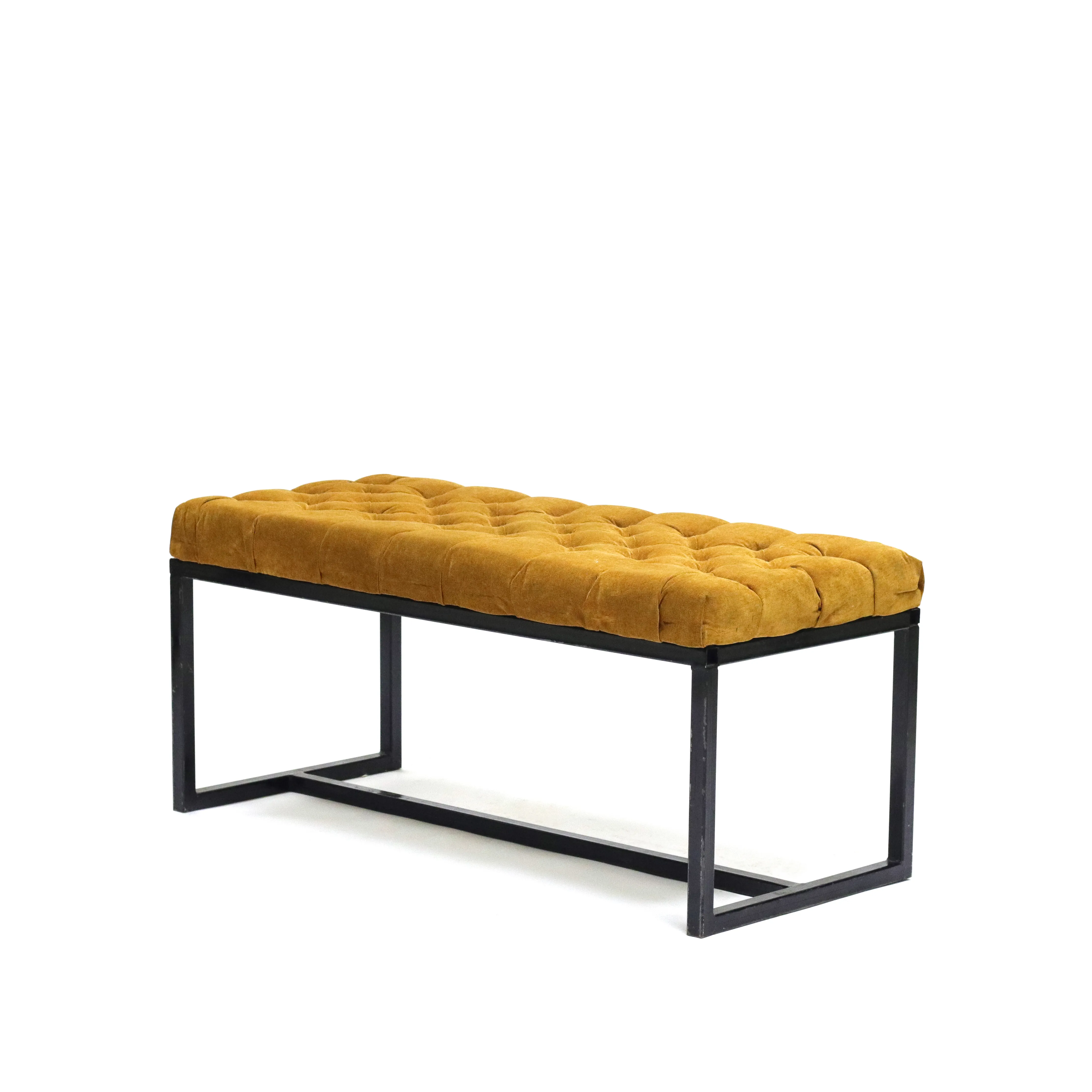 SMALL BURNT ORANGE BENCH WITH BLACK FRAME