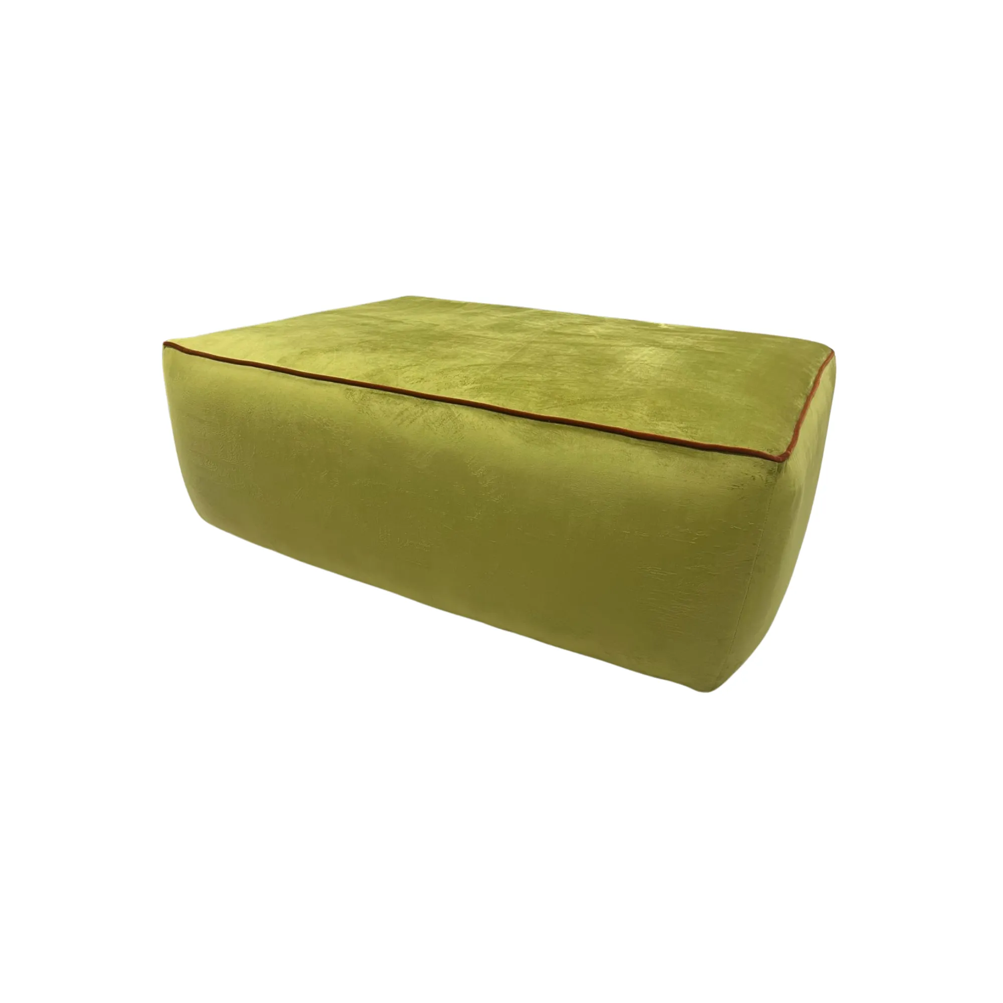 GREEN OTTOMAN WITH TERRACOTTA TRIM
