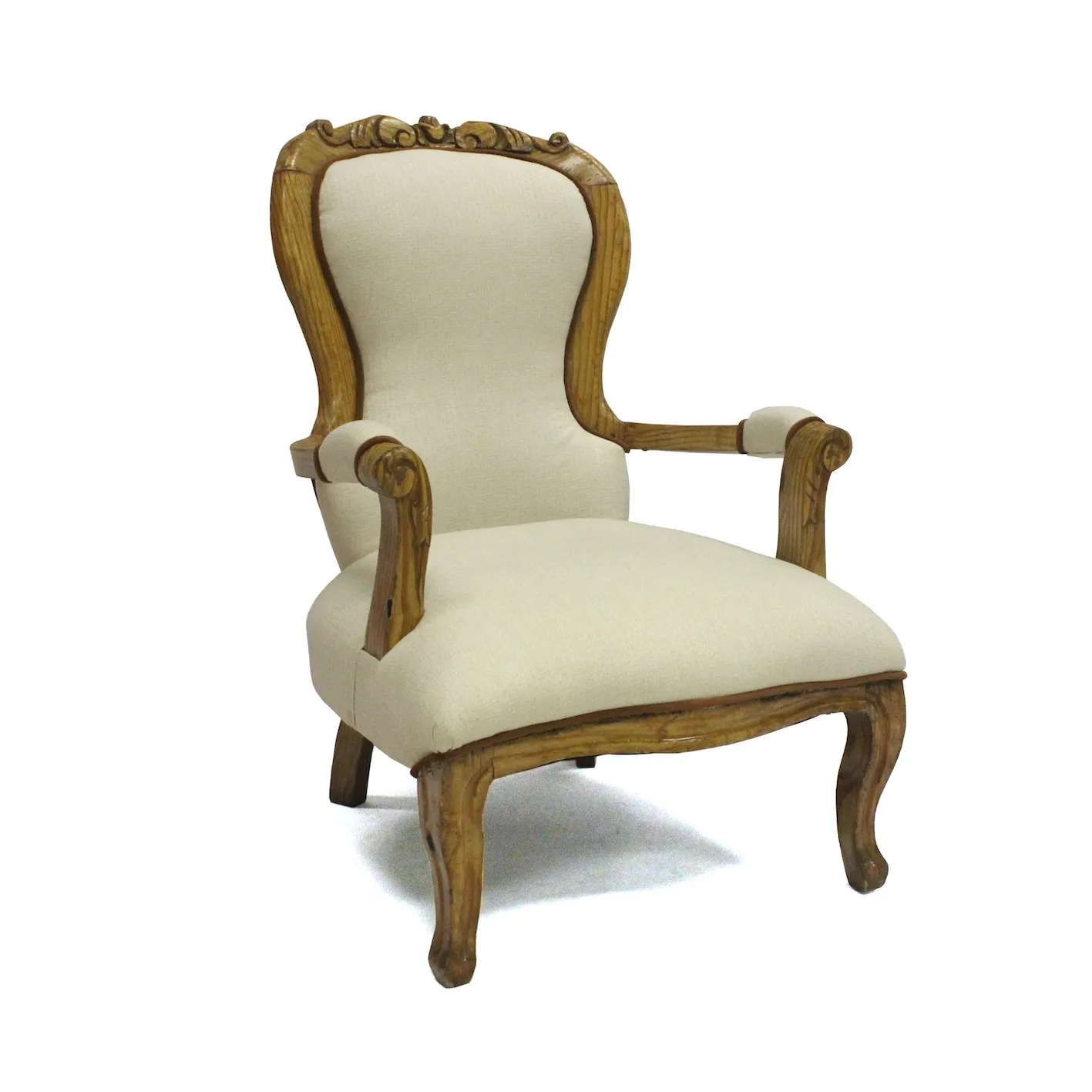 LINEN QUEEN ANNE CHAIR | LIGHT WOOD