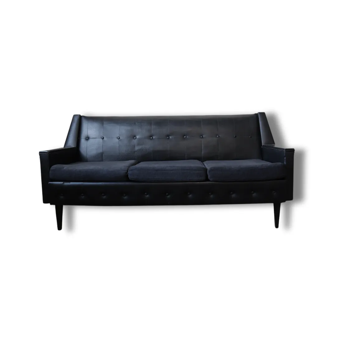 Black Leather 3 Seater Couch 