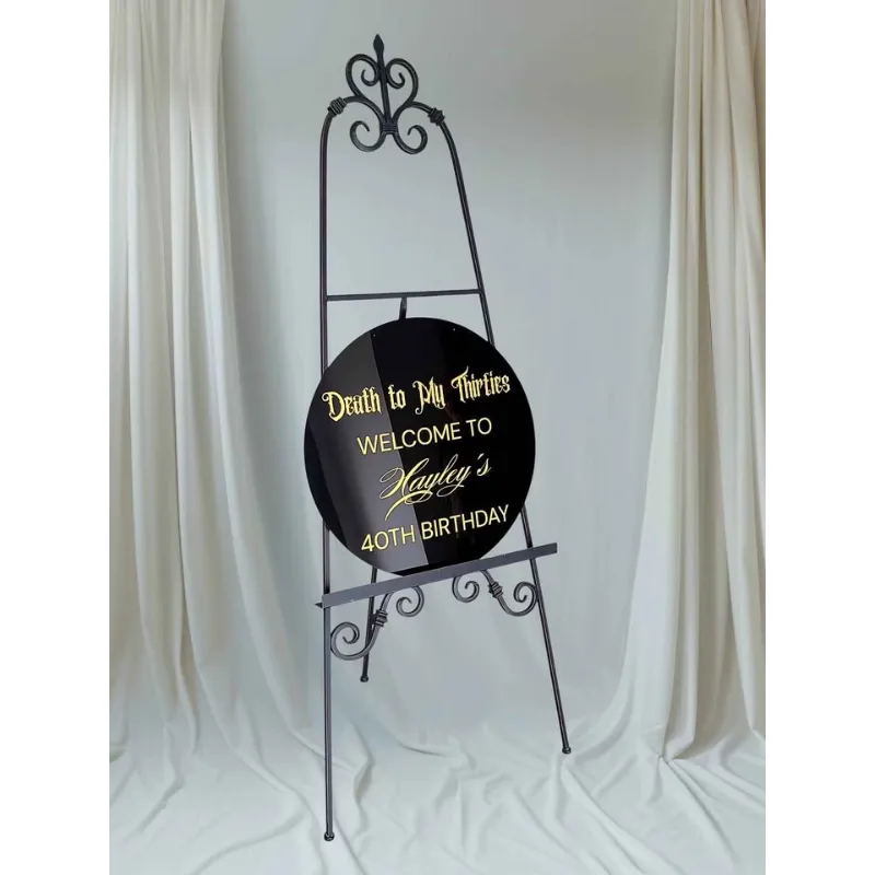 Welcome Sign - Custom decal on Black board & Ornate Easel