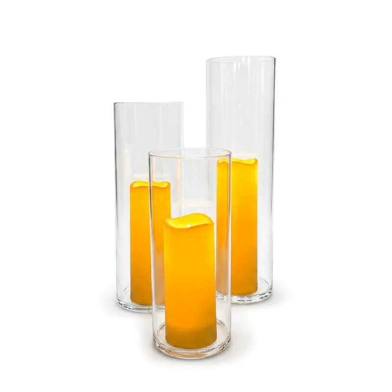 Glass Vases & LED Candle Set of 3 - 4 Higher