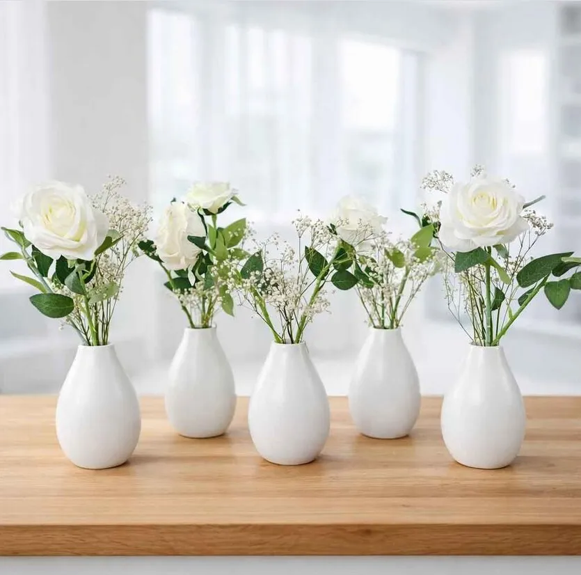 White vase - Faux Florals Included