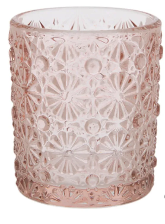 Pink Floral Glass Candle Holder