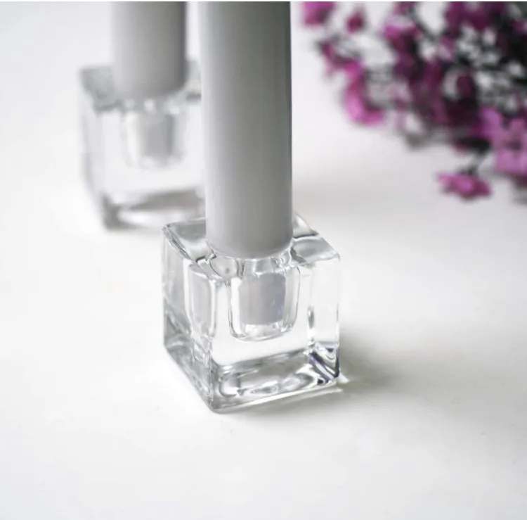 Square Glass  Taper Candle Holder