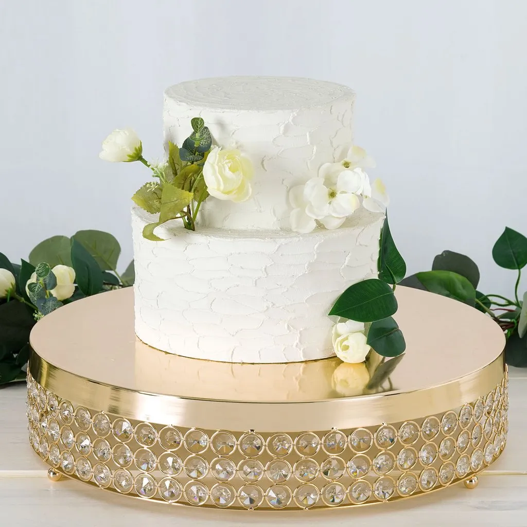  15.5" Gold Crystal Beaded Metal Riser Cake Stand