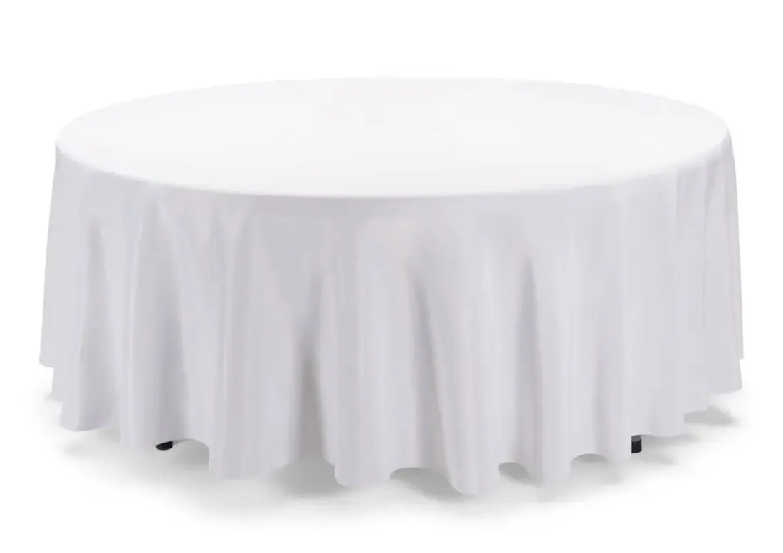120" Round White Polyester Table Cloth