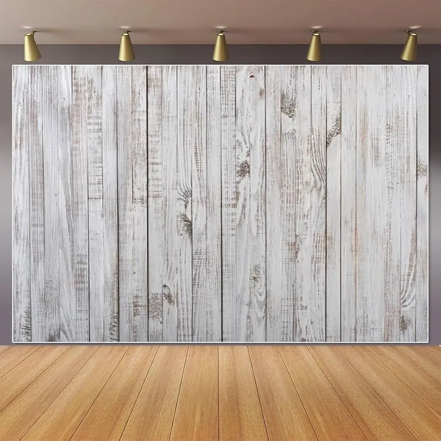 8x6FT Vintage Wood Backdrop Retro Rustic White Gray