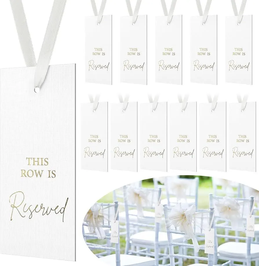 Clabby 12 Pack Wedding Reserved Chairs Hanging Signs with Ribbon