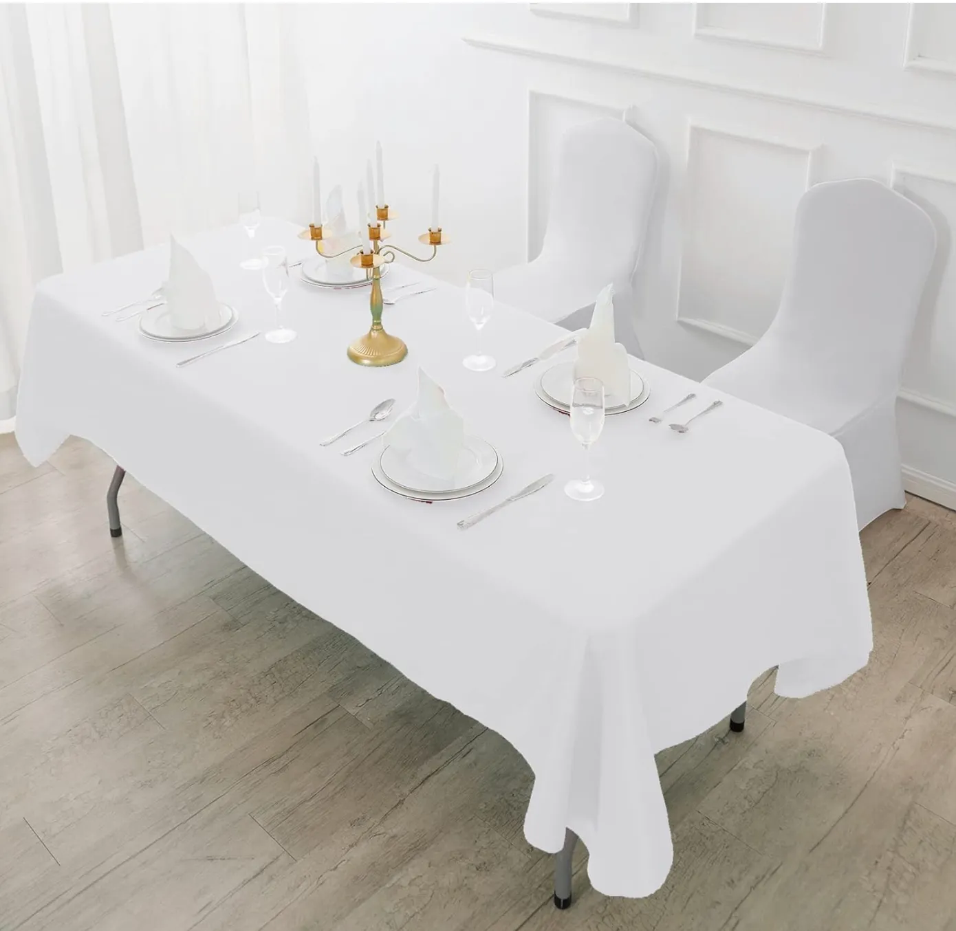 White 60x84 Inch, Stain Resistant and Wrinkle Polyester Table Cloth