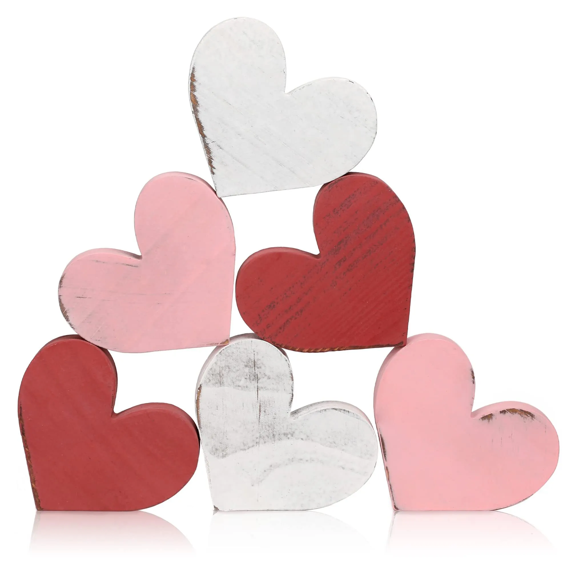 6Pcs Farmhouse Distressed Wooden Heart Shaped Table Decor