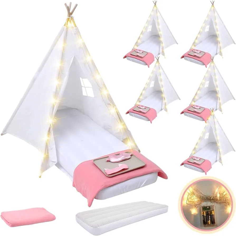 6 Pack Tent for Kids Slumber Party w/blankets, sheets, trays