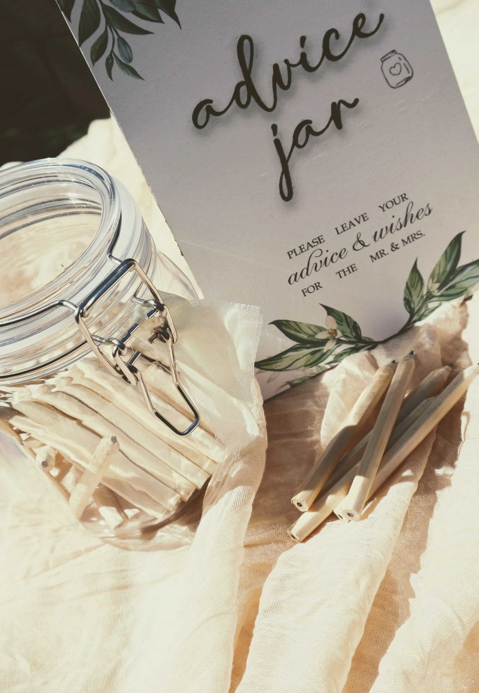 Advice Jar, Sign & Wooden Pencils