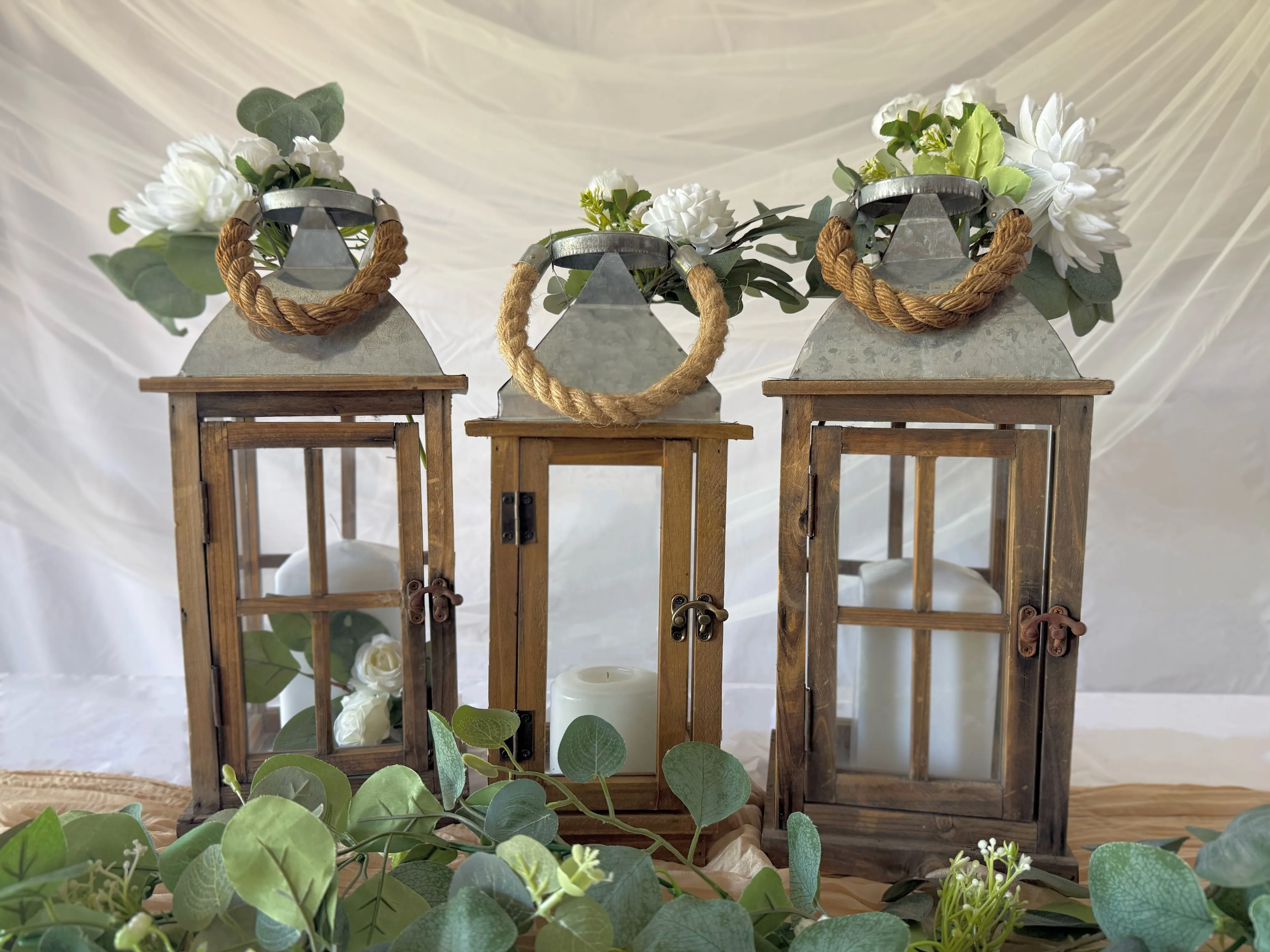 Rustic Wooden Lanterns With Square Pillar Candles