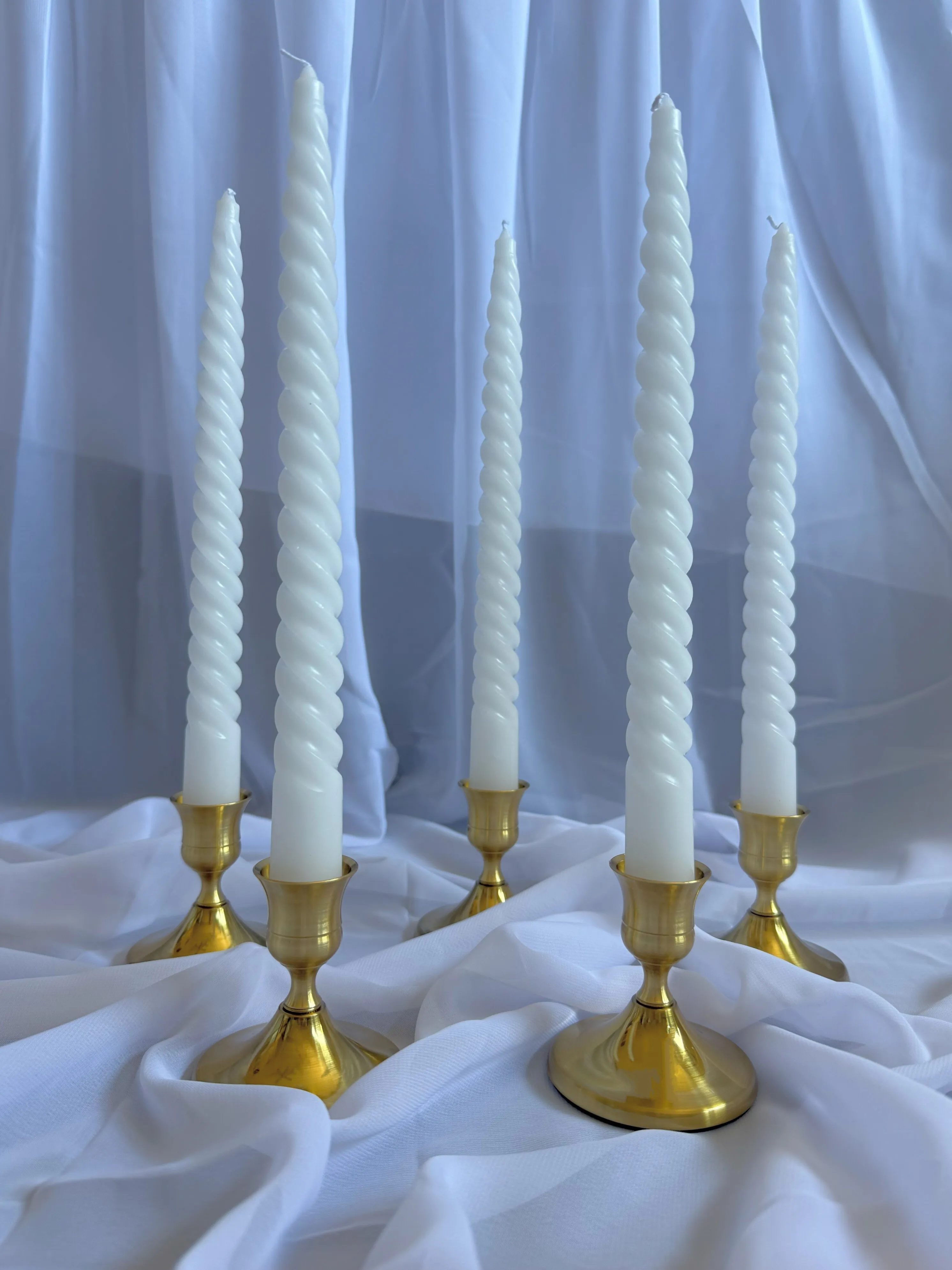 2Pc Elegant Bronze Candle Holders With White Unscented Spiral Taper Candlesticks