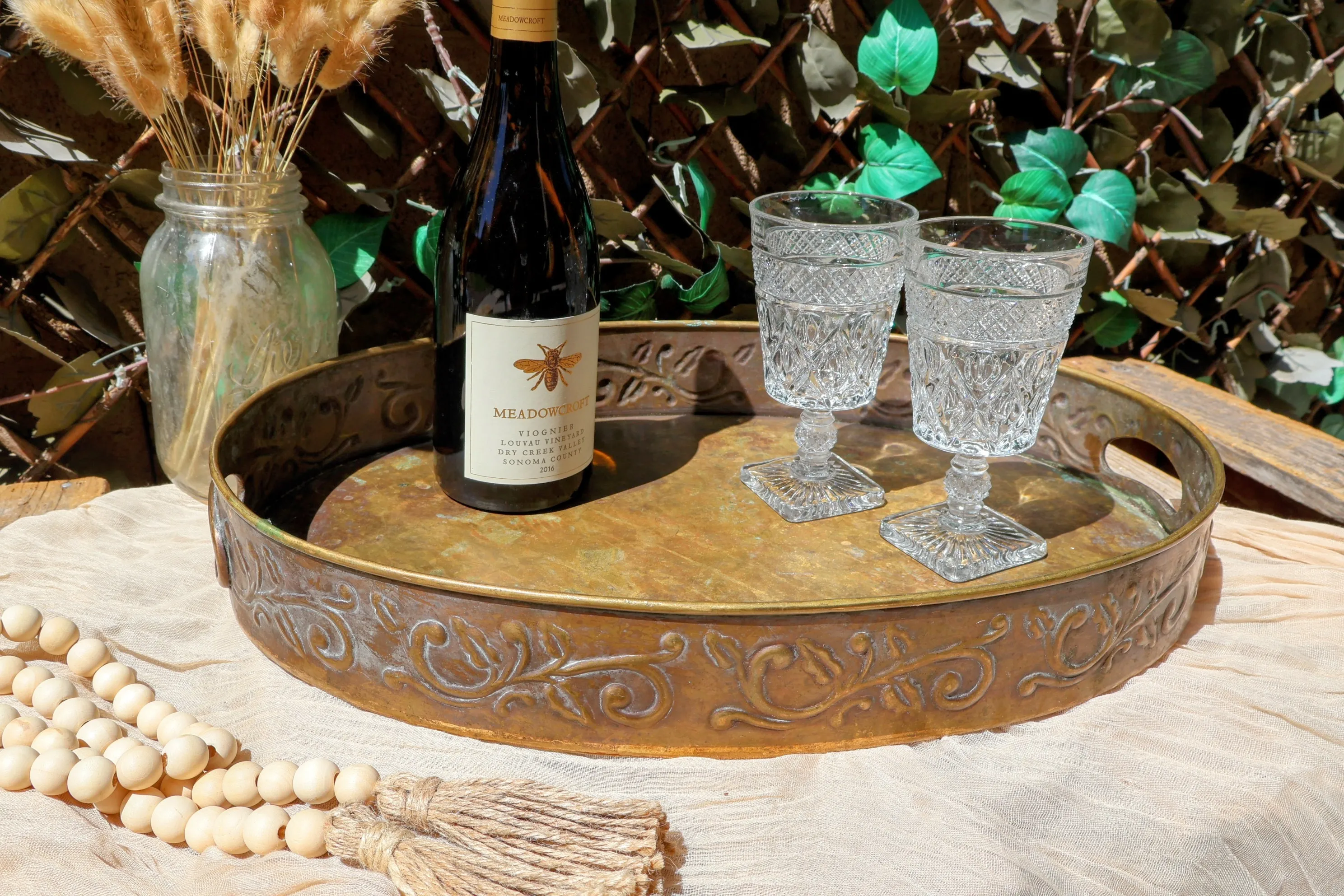 Antique Brass Oval Serving Tray