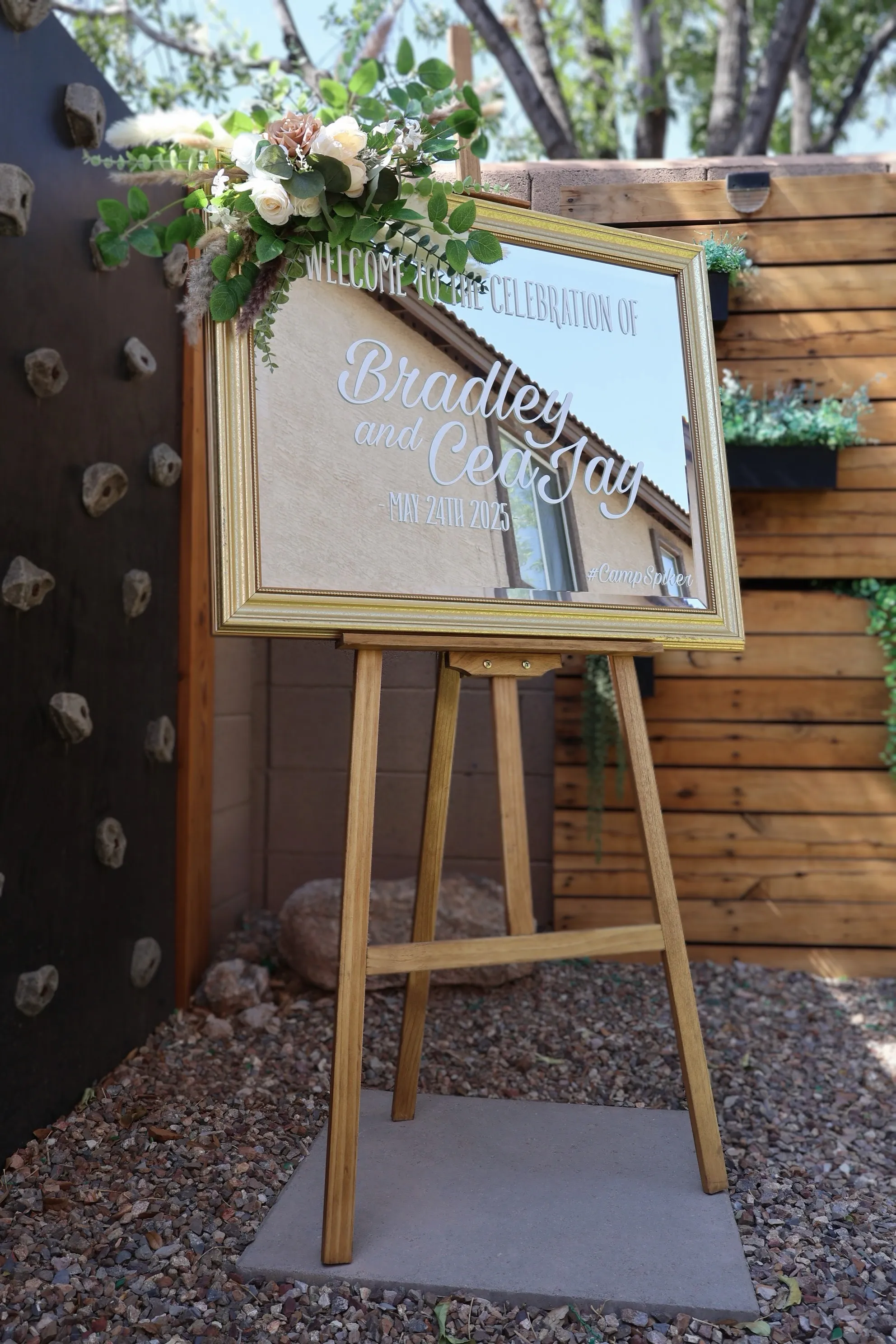 Antique Gold Mirror Sign With Custom Vinyl Lettering