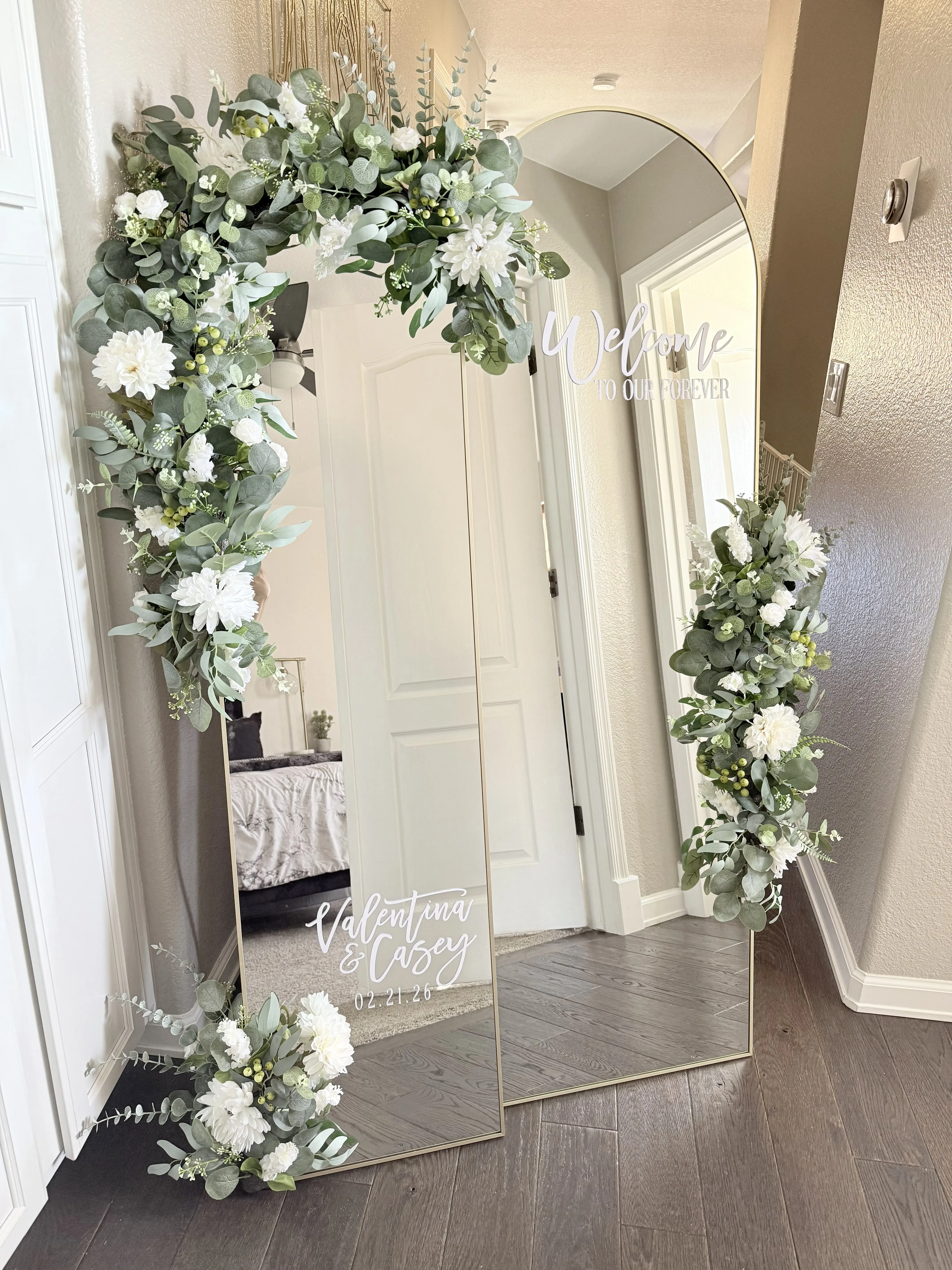 Double Display Arched Mirror Sign (Gold) Florals & Vinyl Included