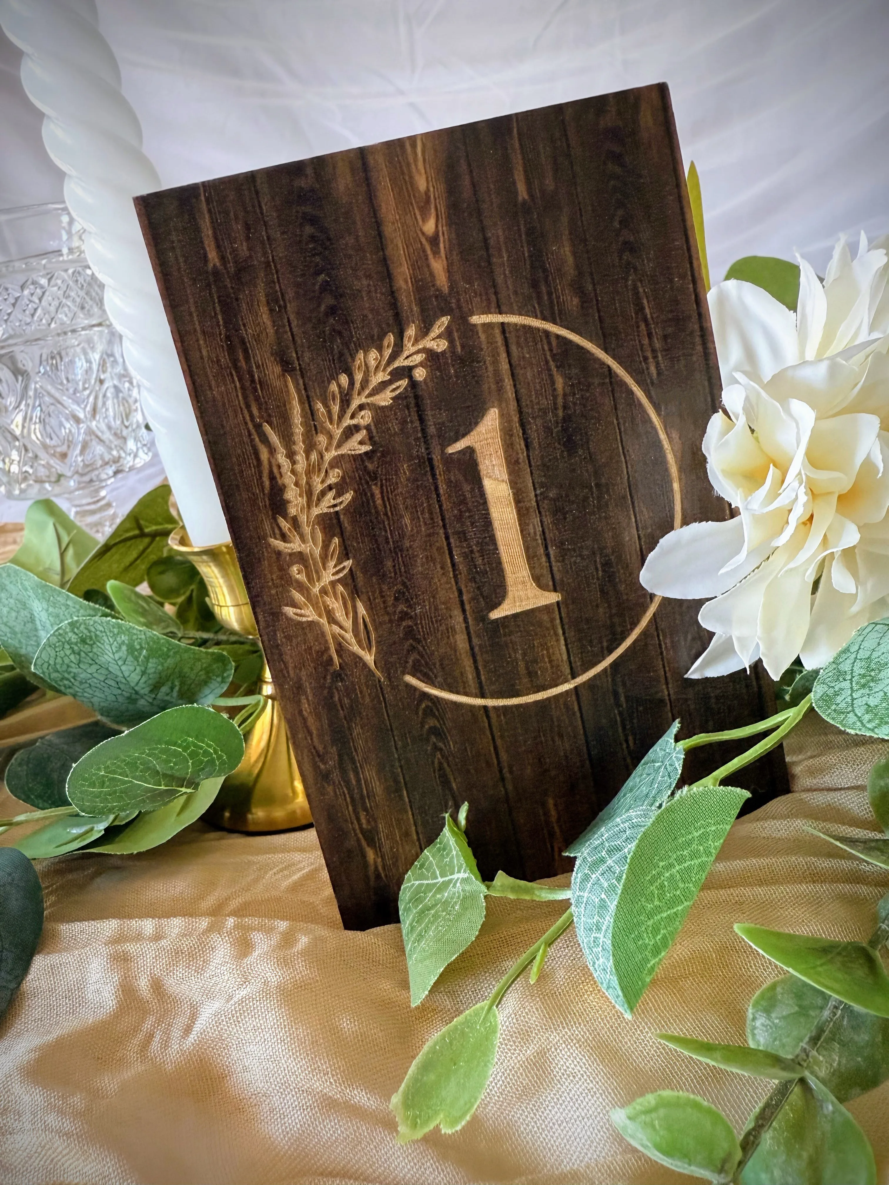 Engraved Dark Wood Self Standing Rustic Wooden Table Number Centerpieces