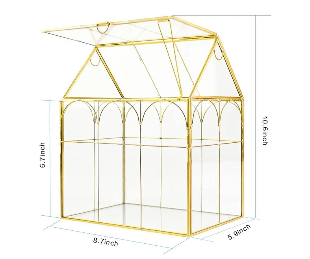 Glass Card Box House Gold 