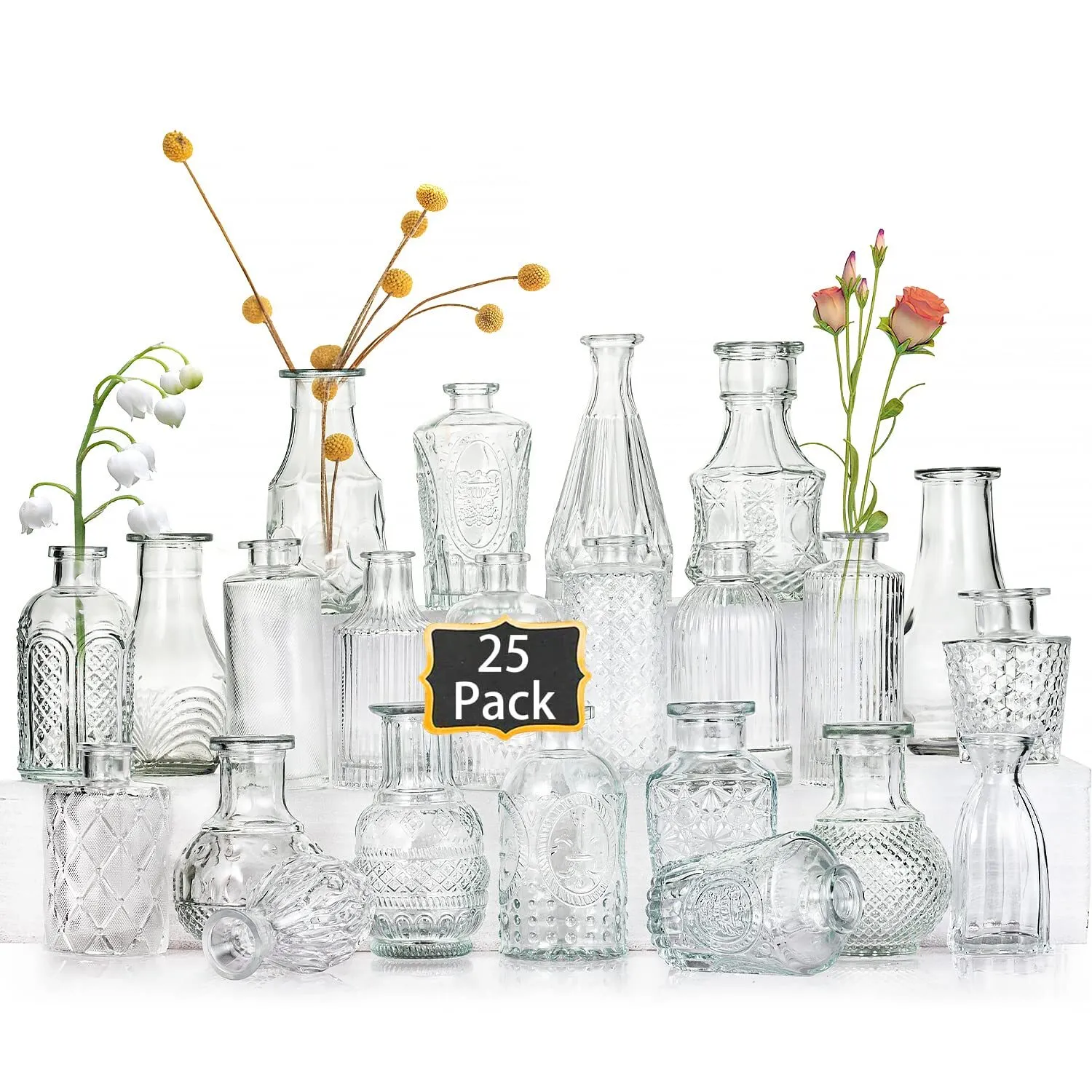 Assorted Clear Bud vases