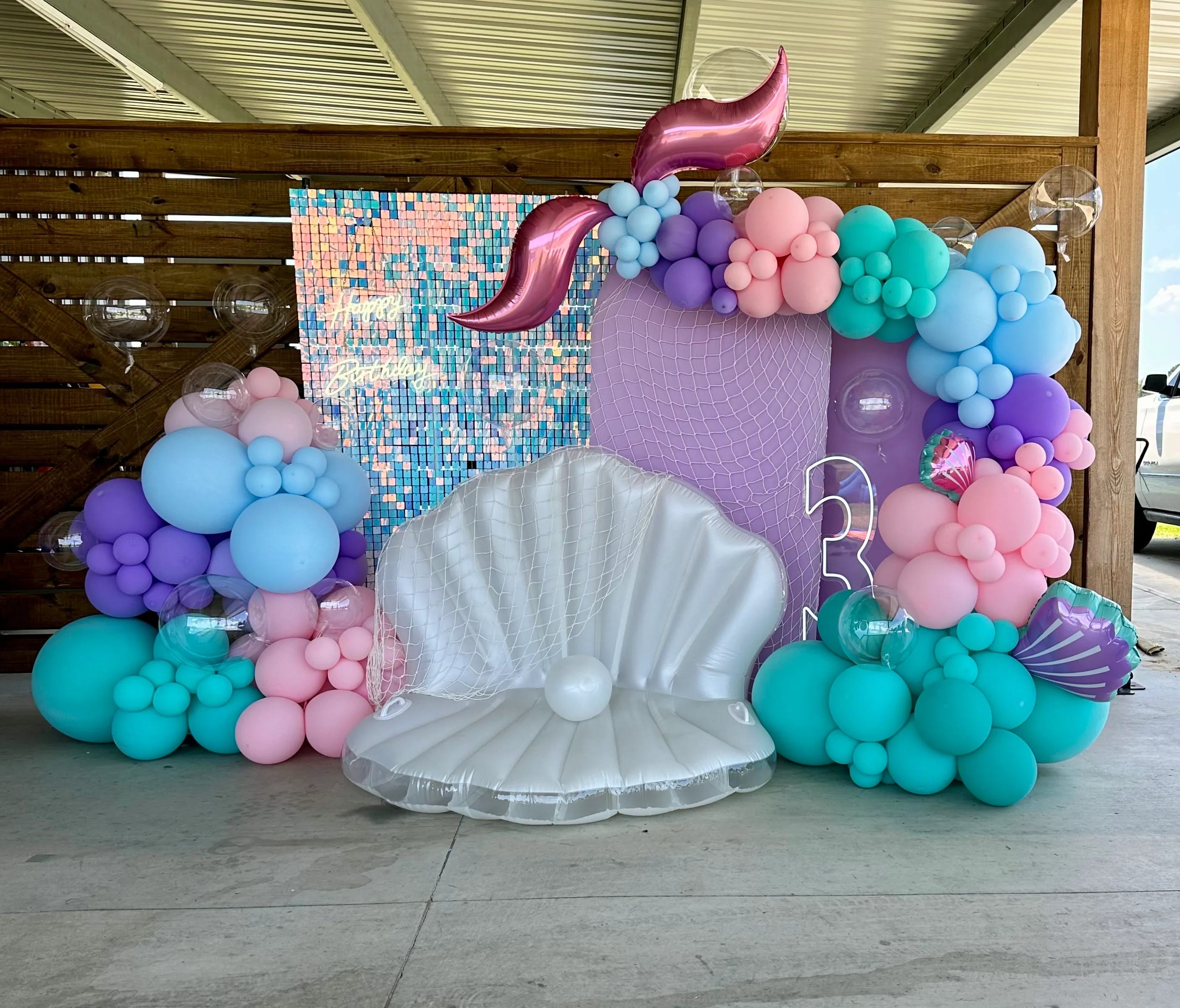 Iridescent Shimmer Wall with Balloons