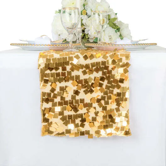 Square Payette Sequin Table Runner - Gold