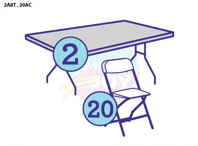 2 Adult 8' Rectangular Tables & 20 Adult Chairs