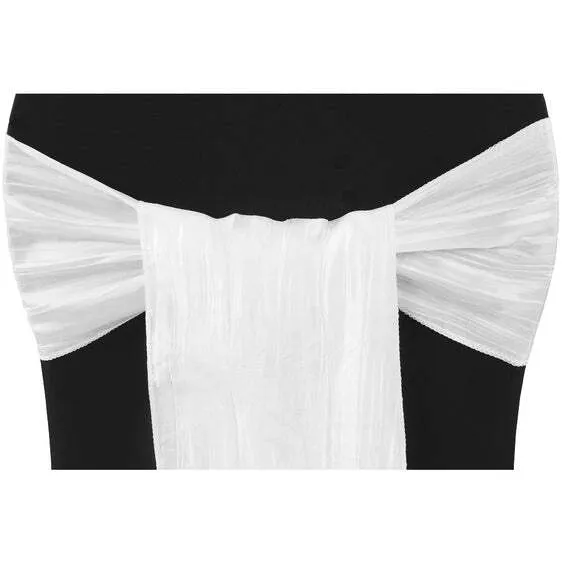 Accordion Crinkle Taffeta Chair Sash - White