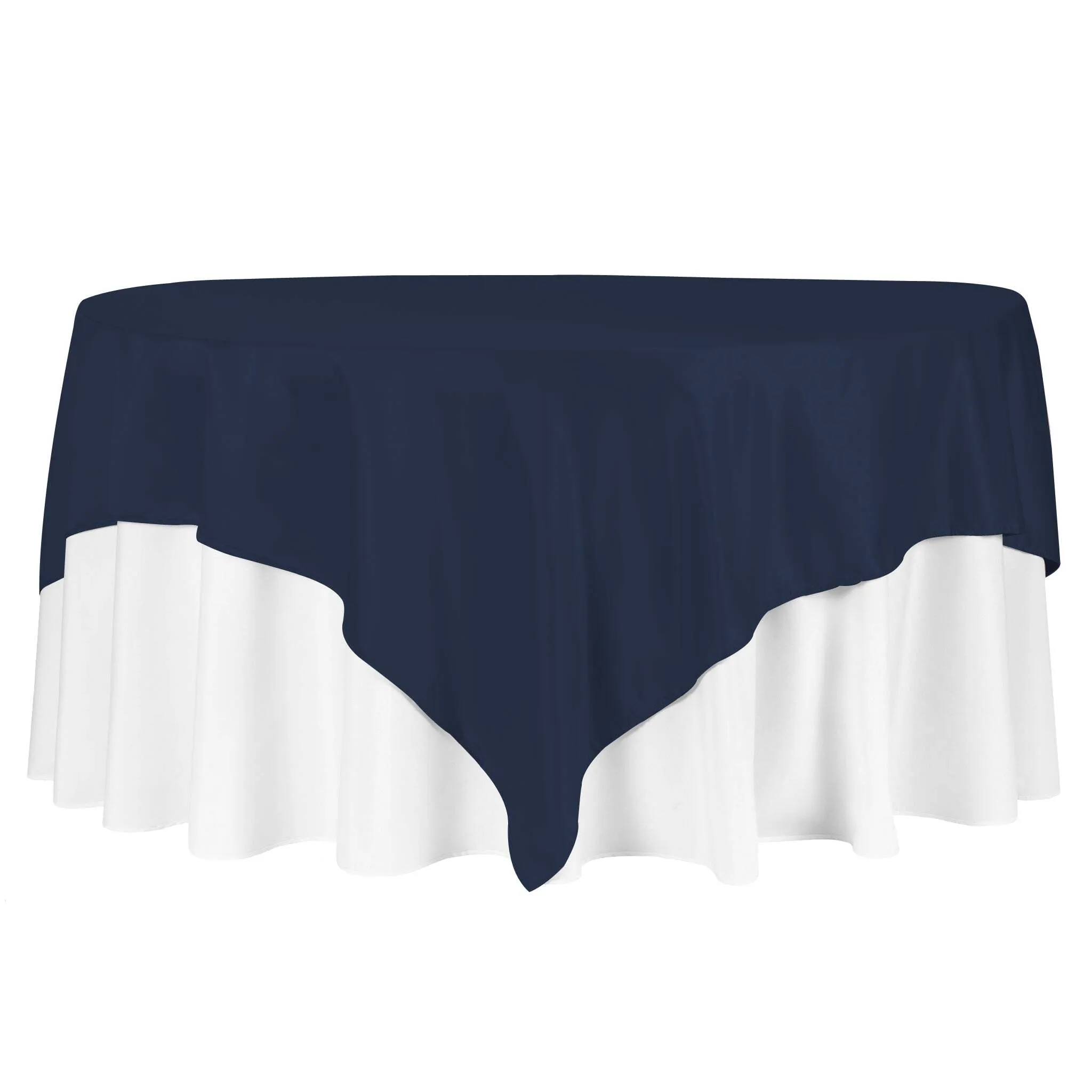 Square 90"x90" Lamour Satin Table Overlay - Navy Blue