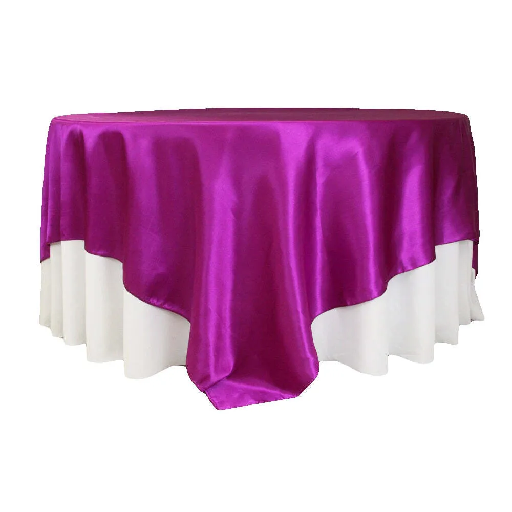 Square 90"x90" Satin Table Overlay - Magenta Violet
