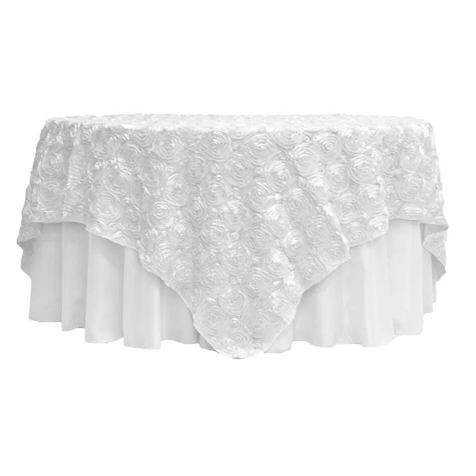 Rosette Satin Table Overlay Topper 85"x85" - White