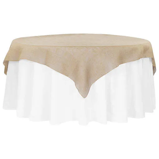 Burlap 72" Square Table Overlay Topper - Natural Tan
