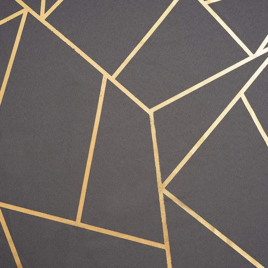 120" GOLD FOIL CHARCOAL GREY Round Linen