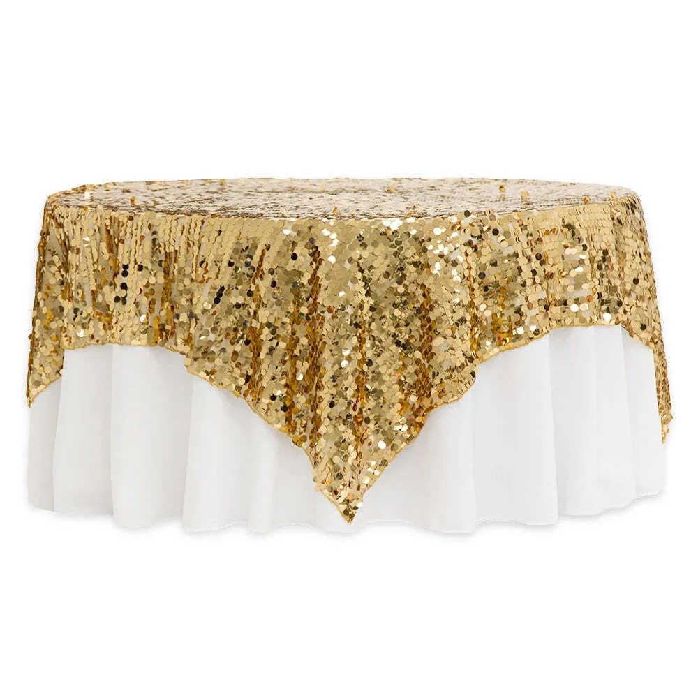 Large Payette Sequin Table Overlay Topper 90"x90" Square - Gold