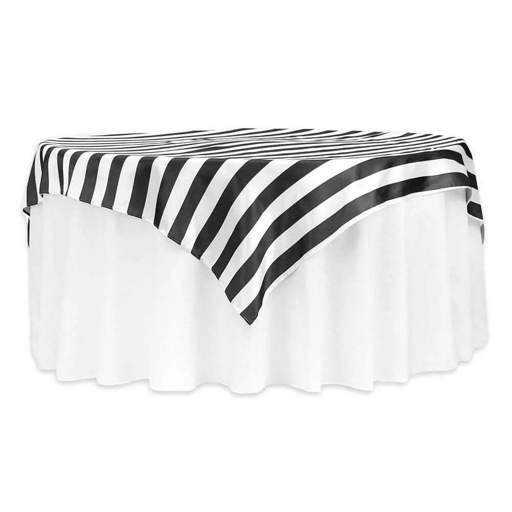 Stripe 72"x72" Square Satin Table Overlay - Black & White